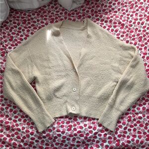 Cream V-Neck Button-Front Women's Cardigan Sweater